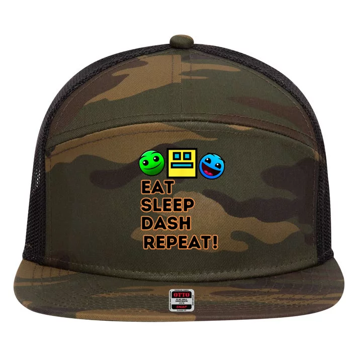 Eat Sleep Dash Repeat Video Game Geometry Video Gamer 7 Panel Mesh Trucker Snapback Hat