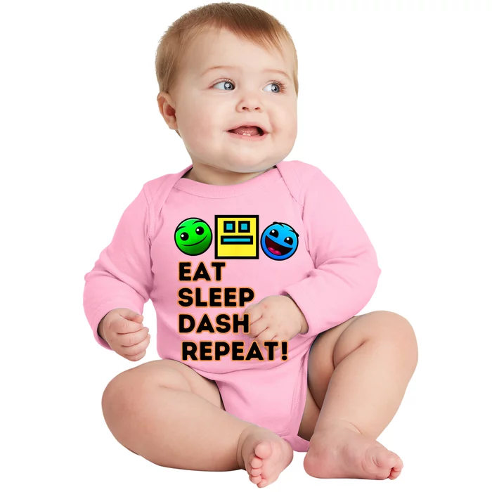 Eat Sleep Dash Repeat Video Game Geometry Video Gamer Baby Long Sleeve Bodysuit