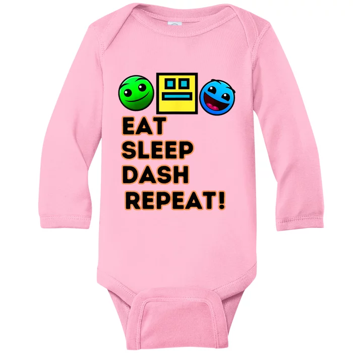 Eat Sleep Dash Repeat Video Game Geometry Video Gamer Baby Long Sleeve Bodysuit