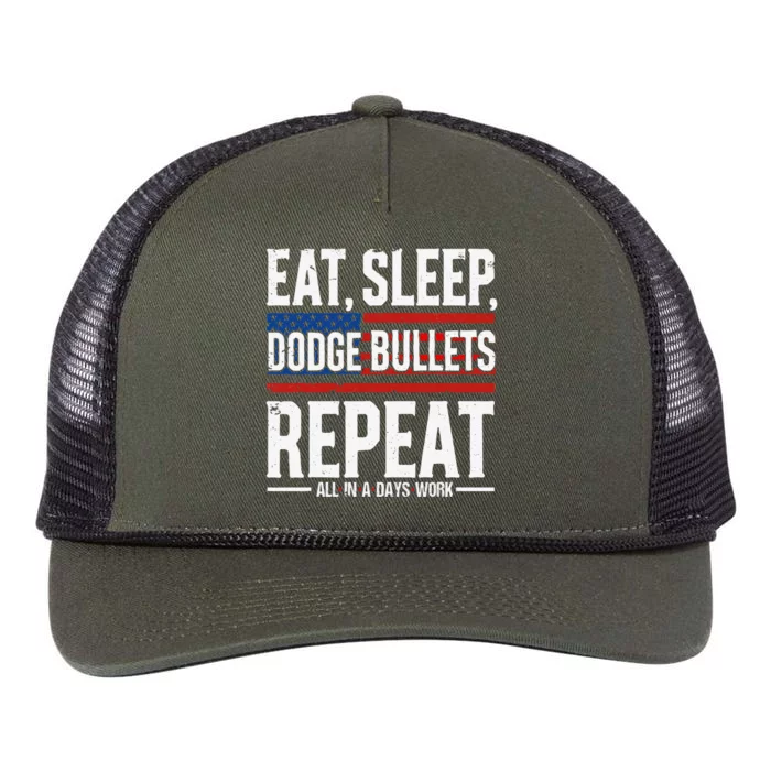 Eat Sleep Dodge Bullets Repeat Military Police Soldier Retro Rope Trucker Hat Cap