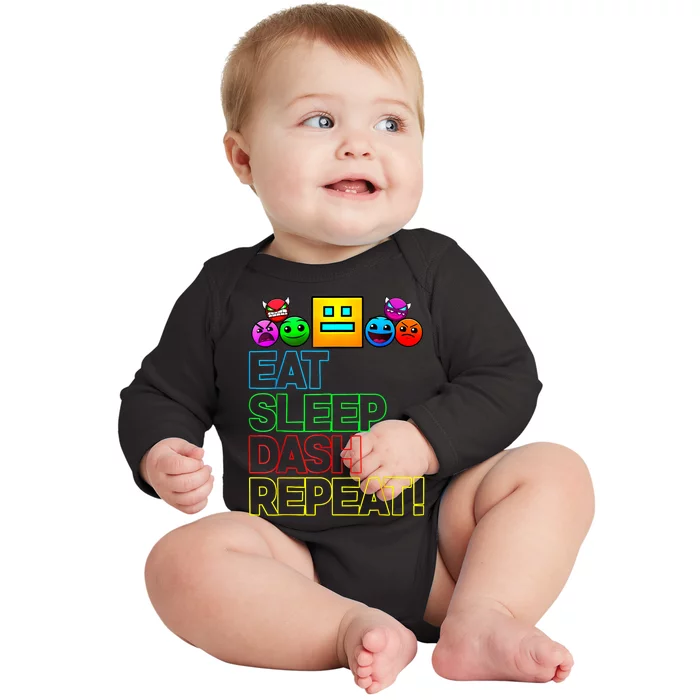 Eat Sleep Dash Repeat Video Game Geometry Video Gamer Lover Baby Long Sleeve Bodysuit