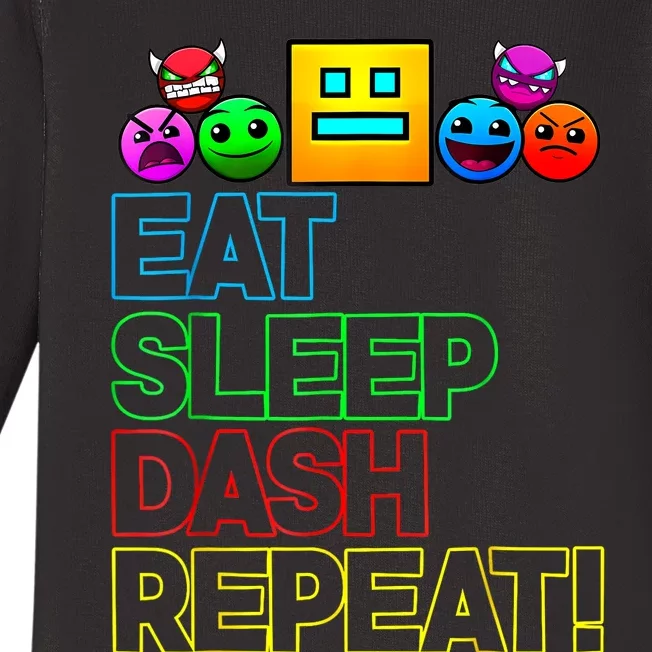 Eat Sleep Dash Repeat Video Game Geometry Video Gamer Lover Baby Long Sleeve Bodysuit