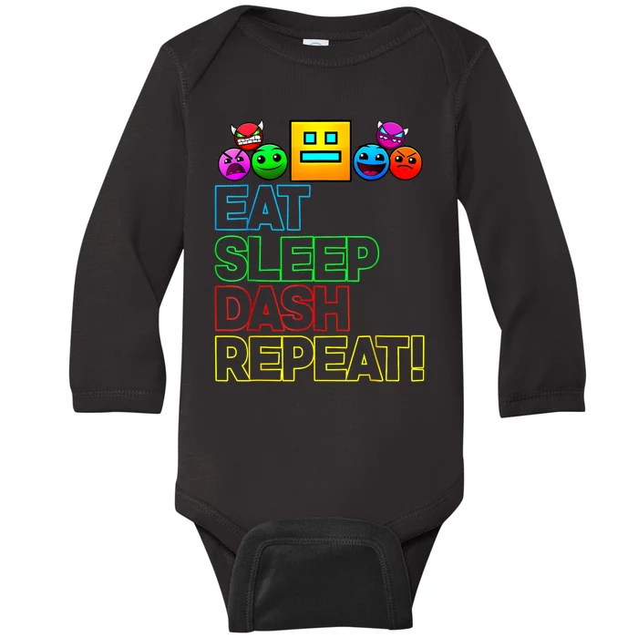 Eat Sleep Dash Repeat Video Game Geometry Video Gamer Lover Baby Long Sleeve Bodysuit