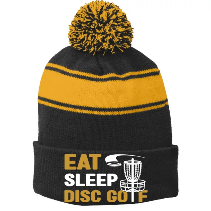 Eat Sleep Disc Golf Frolf Disc Golf Tee Stripe Pom Pom Beanie