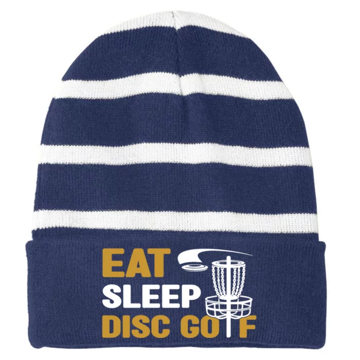 Eat Sleep Disc Golf Frolf Disc Golf Tee Striped Beanie with Solid Band