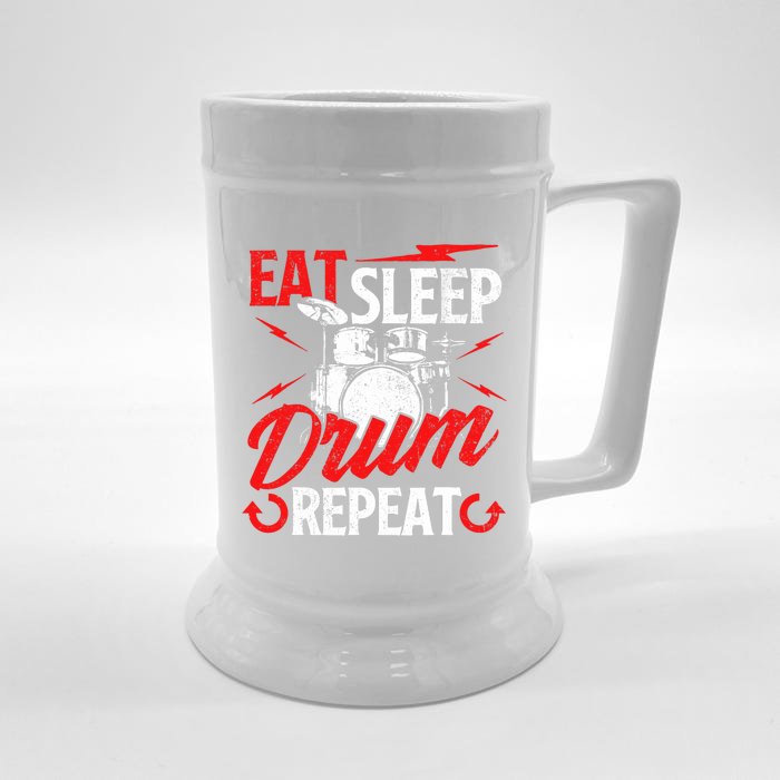 Eat Sleep Drum Repeat Drummer Drumming Band Lover Front & Back Beer Stein