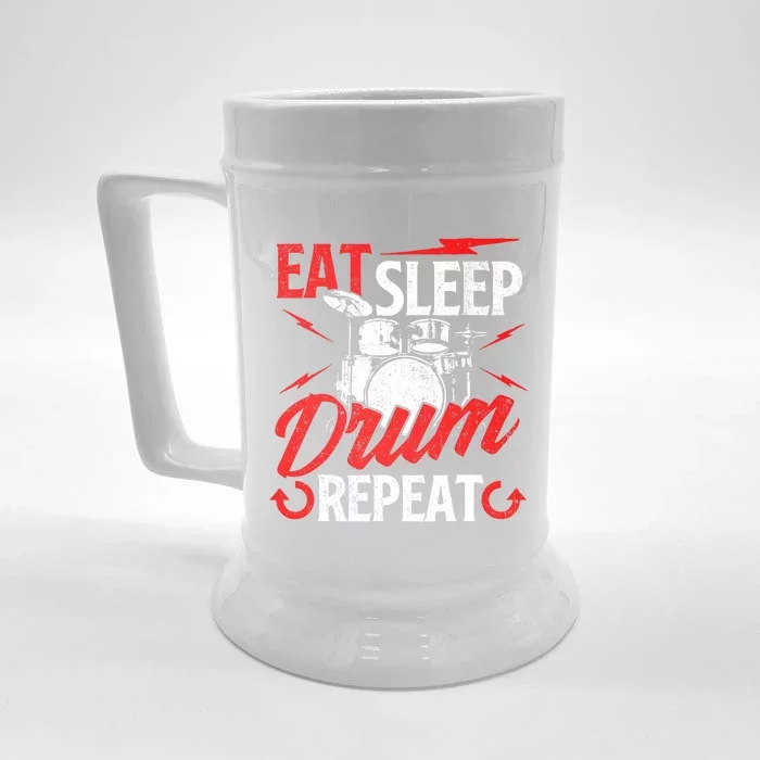 Eat Sleep Drum Repeat Drummer Drumming Band Lover Front & Back Beer Stein