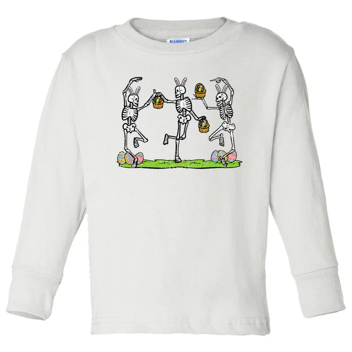 Easter Skeletons Dancing Funny Bunny Bones Toddler Long Sleeve Shirt