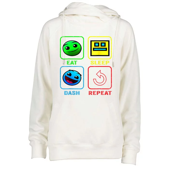 Eat Sleep Dash Repeat Video Game Geometry Video Gamer Cool Gift Womens Funnel Neck Pullover Hood