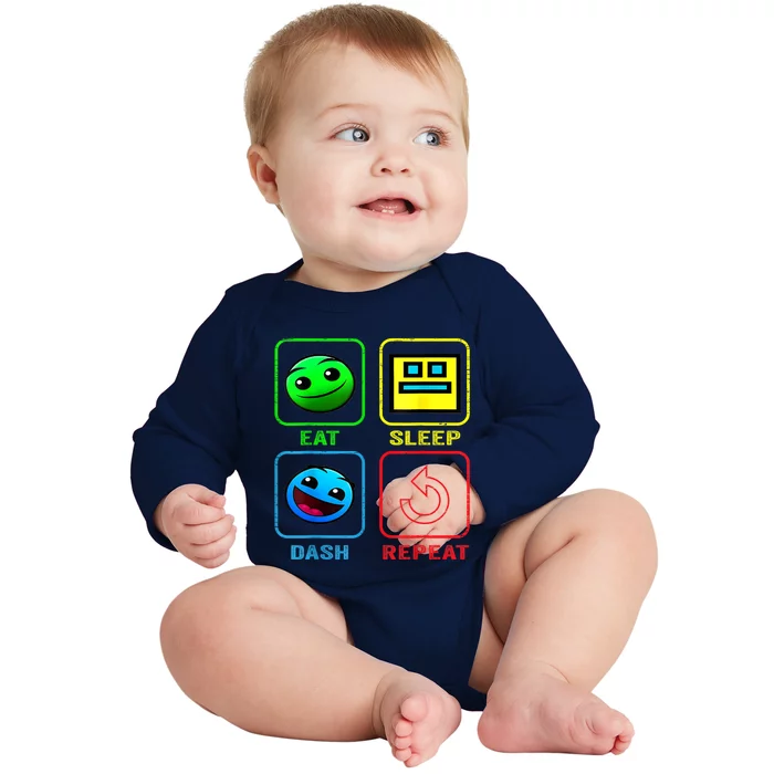 Eat Sleep Dash Repeat Video Game Geometry Video Gamer Cool Gift Baby Long Sleeve Bodysuit