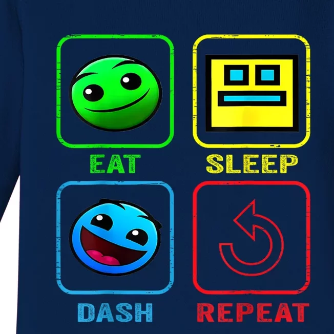 Eat Sleep Dash Repeat Video Game Geometry Video Gamer Cool Gift Baby Long Sleeve Bodysuit