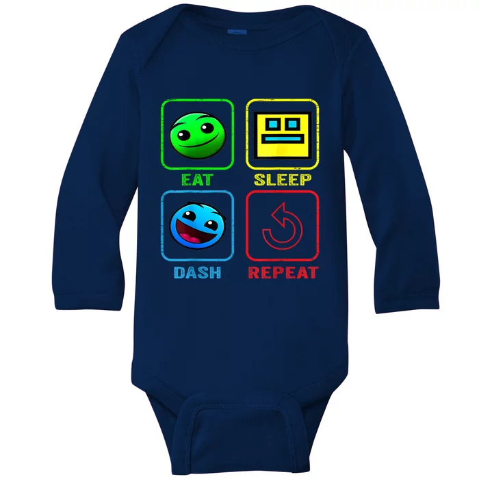 Eat Sleep Dash Repeat Video Game Geometry Video Gamer Cool Gift Baby Long Sleeve Bodysuit