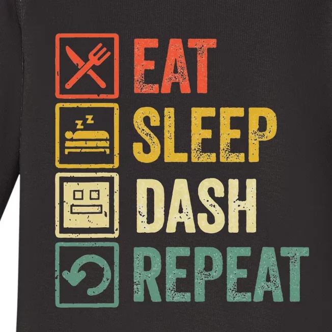 Eat Sleep Dash Repeat Video Game Geometry Baby Long Sleeve Bodysuit