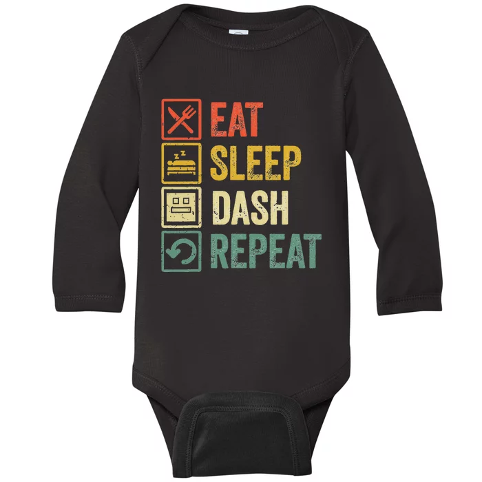 Eat Sleep Dash Repeat Video Game Geometry Baby Long Sleeve Bodysuit