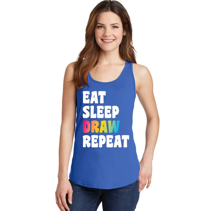 Eat Sleep Draw Repeat Art Funny Artist Creative Drawing Gift Cool Gift Ladies Essential Tank