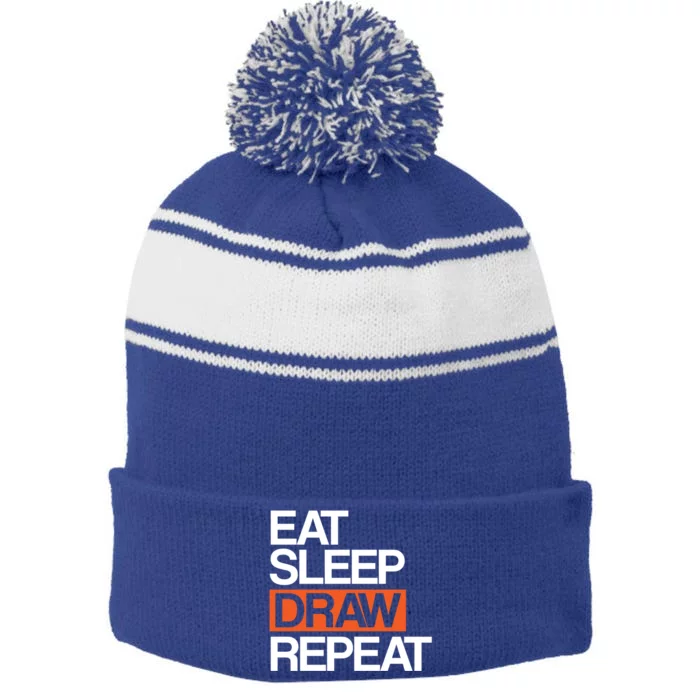 Eat Sleep Draw Repeat Gift Funny Sketching Drawing Artist Gift Stripe Pom Pom Beanie