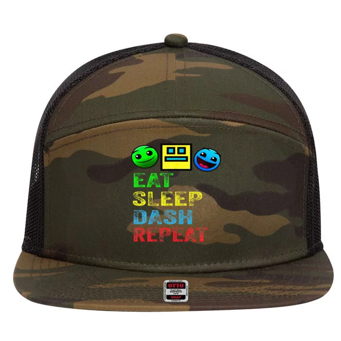 Eat Sleep Dash Repeat Video Game Geometry 7 Panel Mesh Trucker Snapback Hat