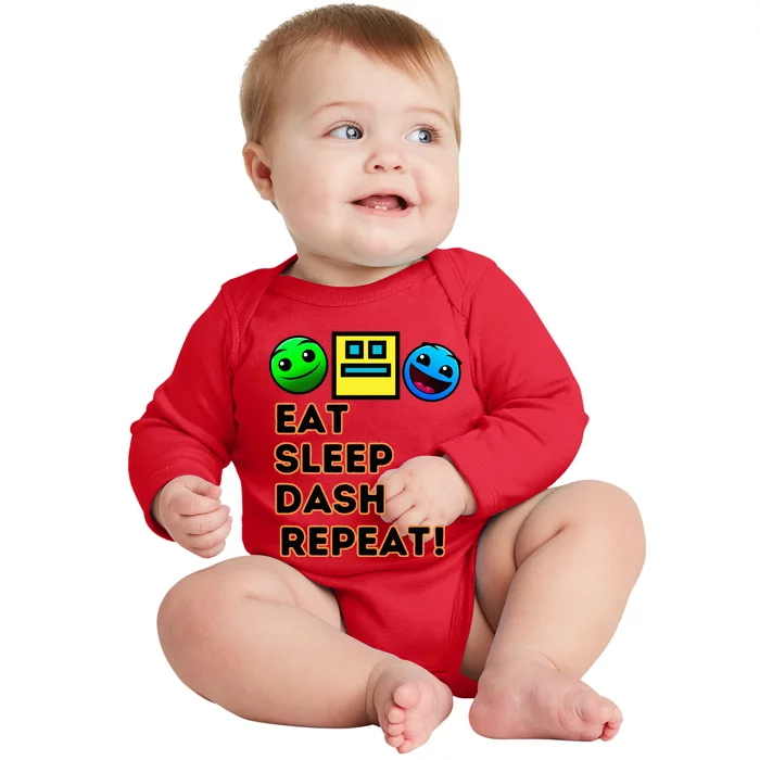 Eat Sleep Dash Repeat Video Game Geometry Video Gamer Baby Long Sleeve Bodysuit