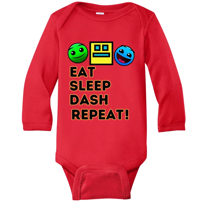 Eat Sleep Dash Repeat Video Game Geometry Video Gamer Baby Long Sleeve Bodysuit