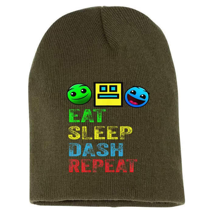 Eat Sleep Dash Repeat Video Game Geometry Video Gamer Gift Short Acrylic Beanie