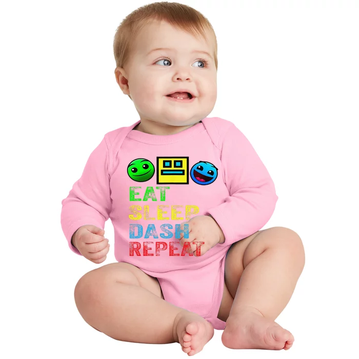 Eat Sleep Dash Repeat Video Game Geometry Video Gamer Gift Baby Long Sleeve Bodysuit