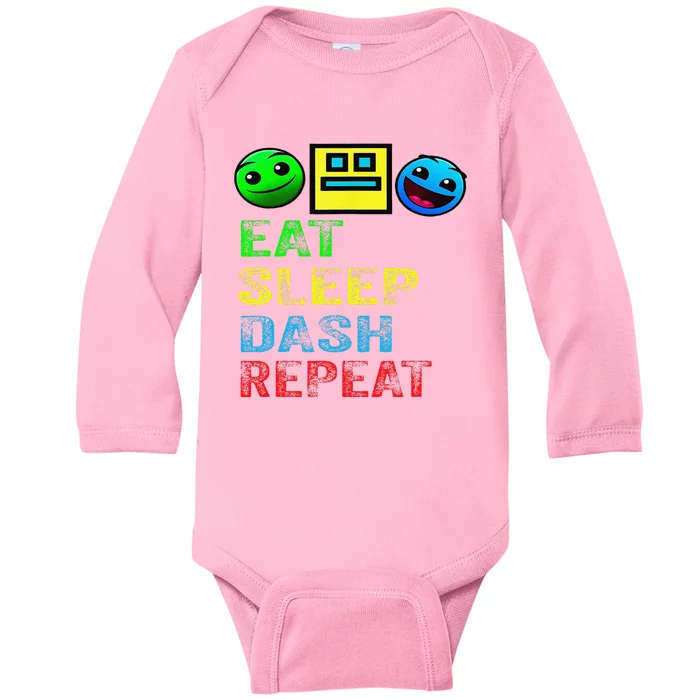 Eat Sleep Dash Repeat Video Game Geometry Video Gamer Gift Baby Long Sleeve Bodysuit