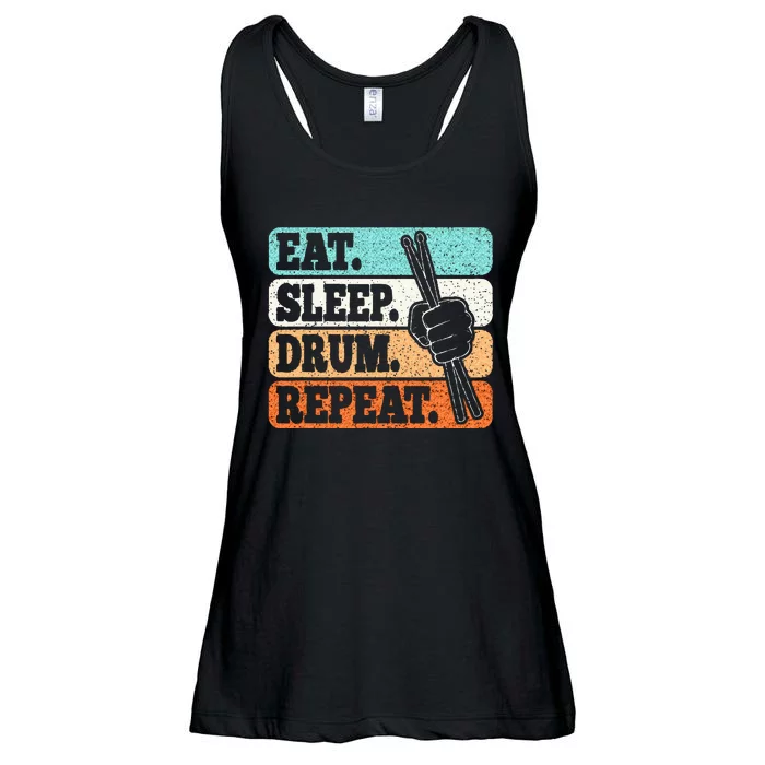 Eat Sleep Drum Repeat Funny Drummer Drumming Lover Retro Ladies Essential Flowy Tank