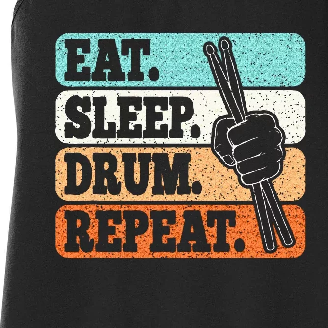 Eat Sleep Drum Repeat Funny Drummer Drumming Lover Retro Women's Racerback Tank