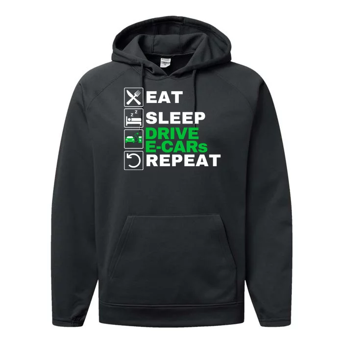 Eat Sleep Drive ECars Drive Electric Funny Electric Vehicle Performance Fleece Hoodie