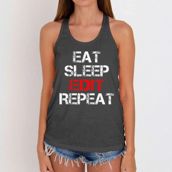 Eat Sleep Edit Repeat Editor Writer Journalist Reporter Women's Knotted Racerback Tank