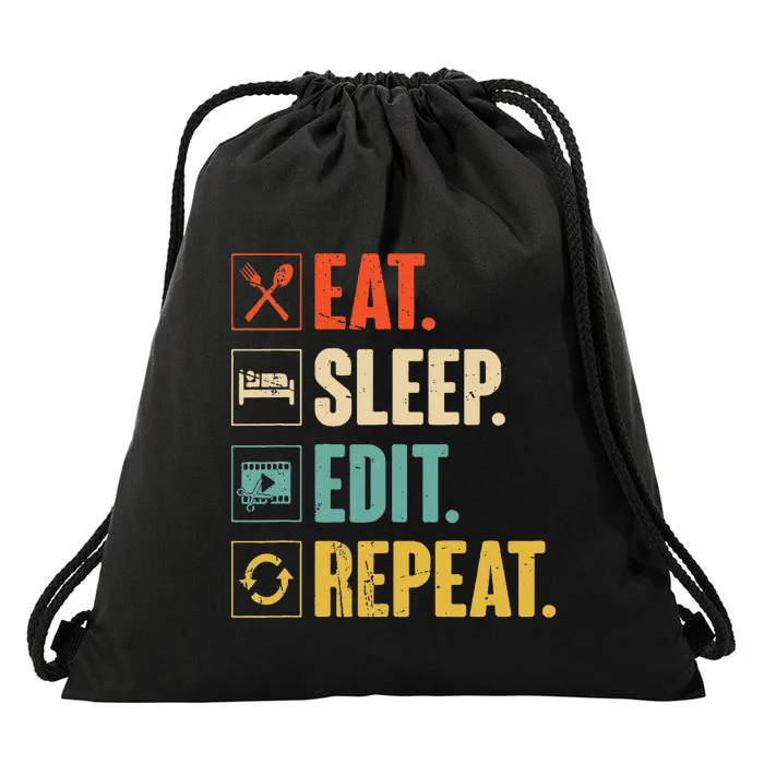 Eat Sleep Edit Repeat Vintage Editing Editor Drawstring Bag