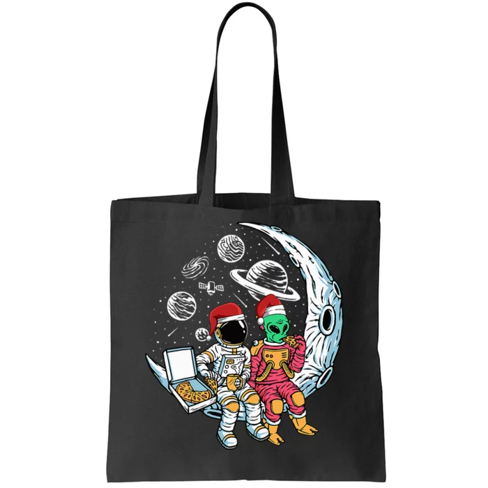 Extraterrestrial Space Explorer Enjoying Pizza Holiday Pajama Tote Bag