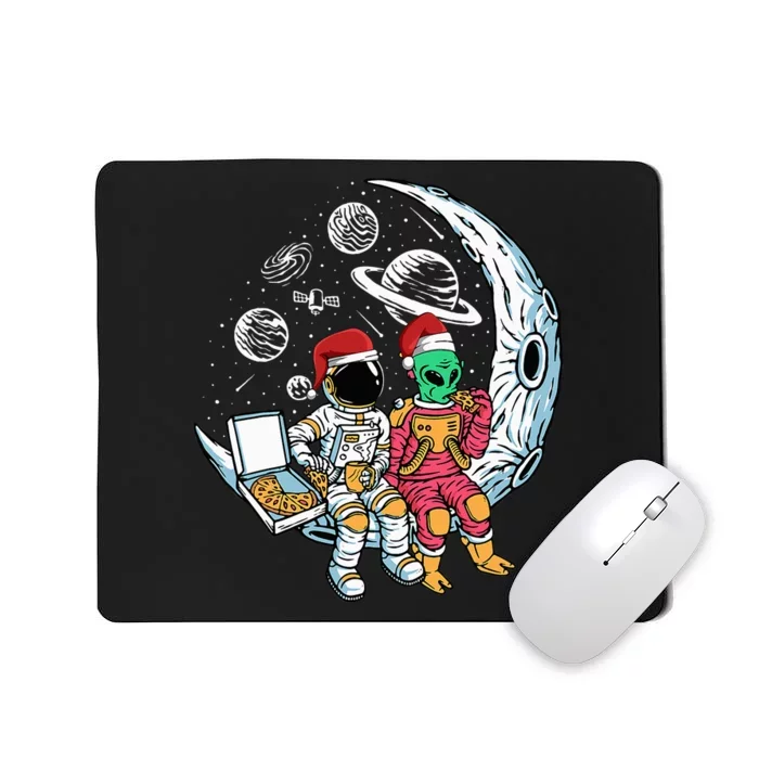 Extraterrestrial Space Explorer Enjoying Pizza Holiday Pajama Mousepad