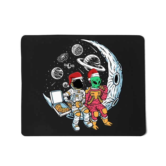 Extraterrestrial Space Explorer Enjoying Pizza Holiday Pajama Mousepad