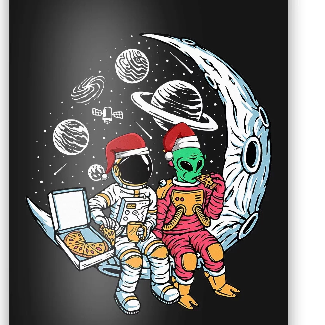 Extraterrestrial Space Explorer Enjoying Pizza Holiday Pajama Poster