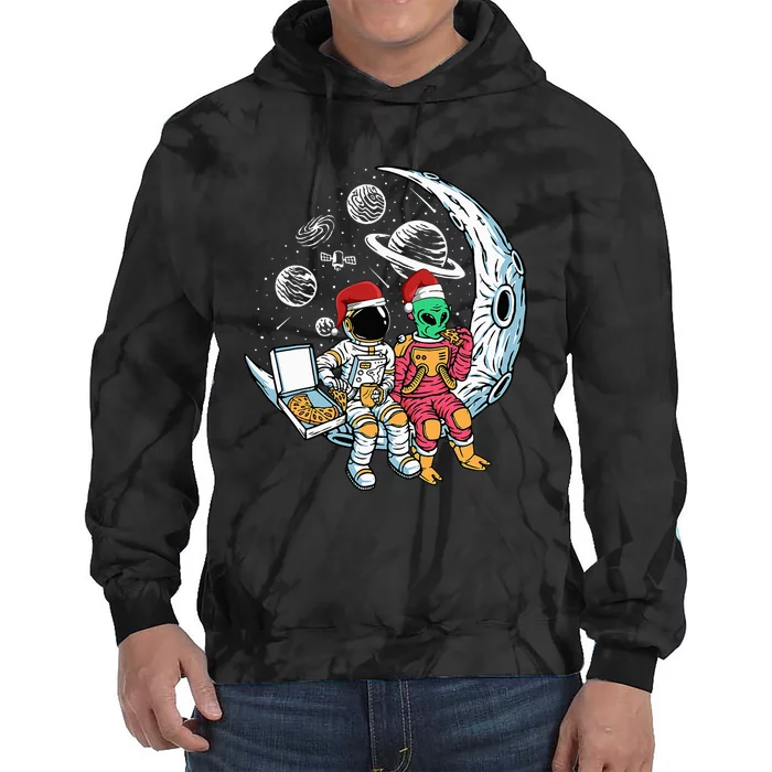 Extraterrestrial Space Explorer Enjoying Pizza Holiday Pajama Tie Dye Hoodie