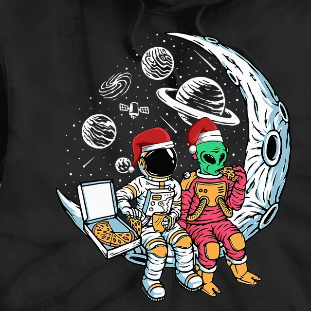 Extraterrestrial Space Explorer Enjoying Pizza Holiday Pajama Tie Dye Hoodie