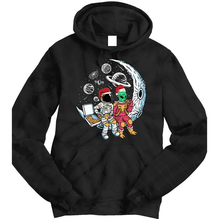 Extraterrestrial Space Explorer Enjoying Pizza Holiday Pajama Tie Dye Hoodie