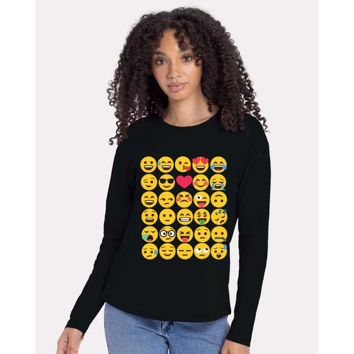 Emoticon Set Womens Cotton Relaxed Long Sleeve T-Shirt