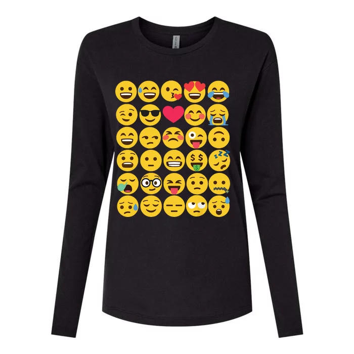 Emoticon Set Womens Cotton Relaxed Long Sleeve T-Shirt