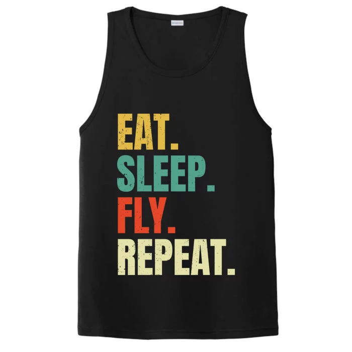 Eat Sleep Fly Repeat Funny Flying Airplane Pilot Vintage Gift Performance Tank