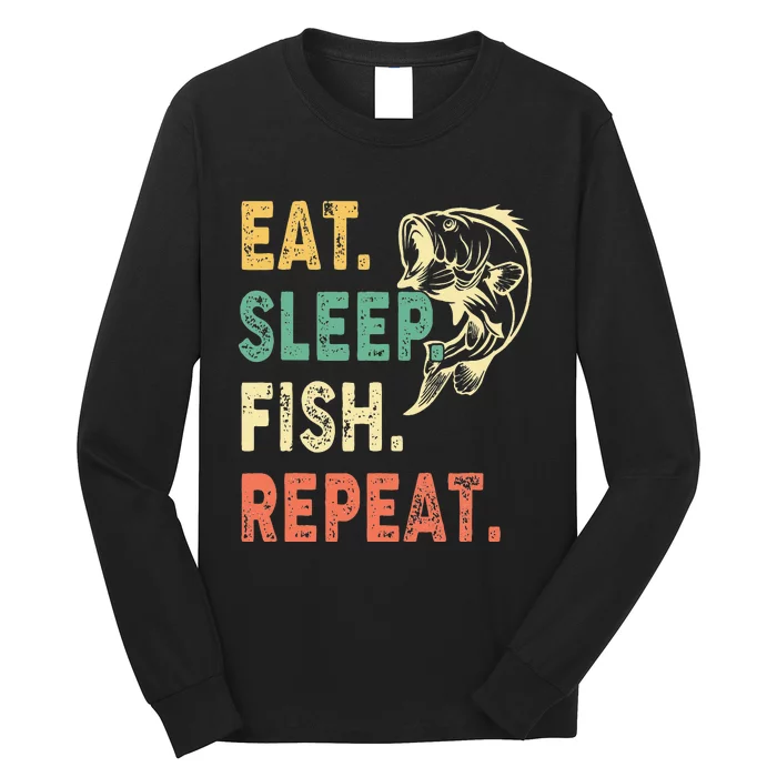 Eat Sleep Fish Repeat Retro Fishing Fisherman Gifts Long Sleeve Shirt