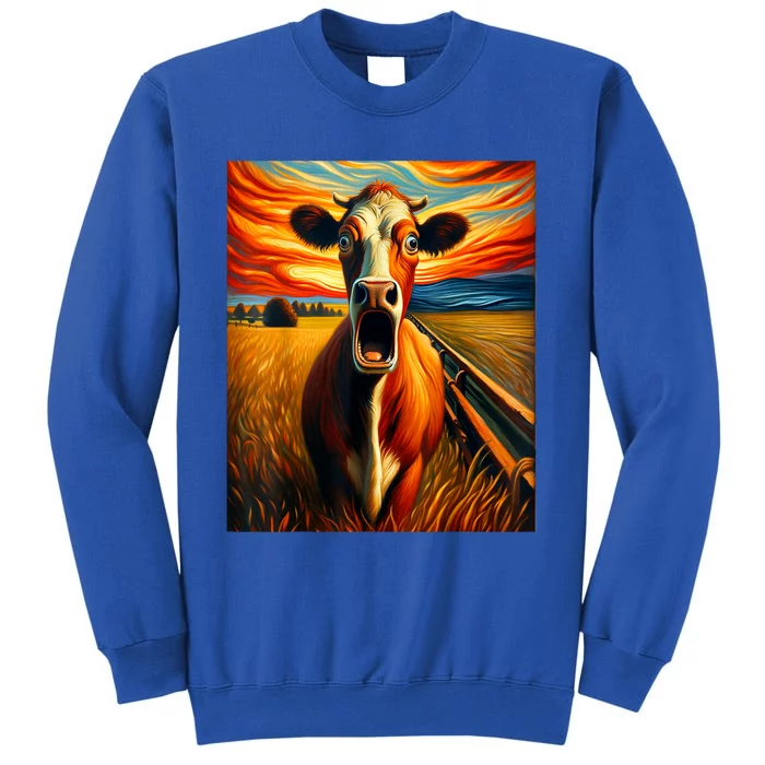 Expressionist Scream For Cow Lovers | Artistic Cow Tall Sweatshirt