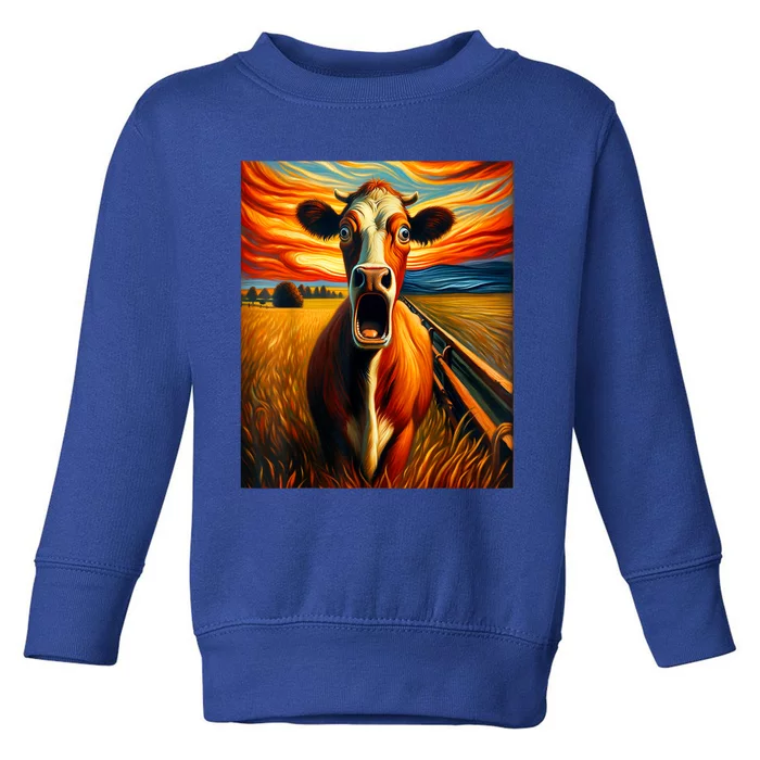 Expressionist Scream For Cow Lovers | Artistic Cow Toddler Sweatshirt