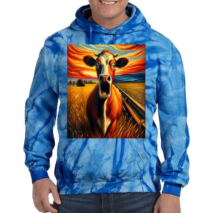 Expressionist Scream For Cow Lovers | Artistic Cow Tie Dye Hoodie