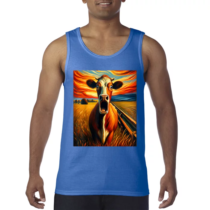 Expressionist Scream For Cow Lovers | Artistic Cow Tank Top