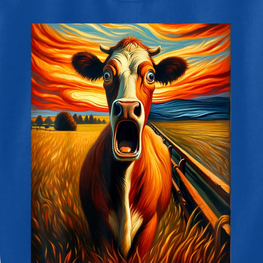 Expressionist Scream For Cow Lovers | Artistic Cow Kids Sweatshirt