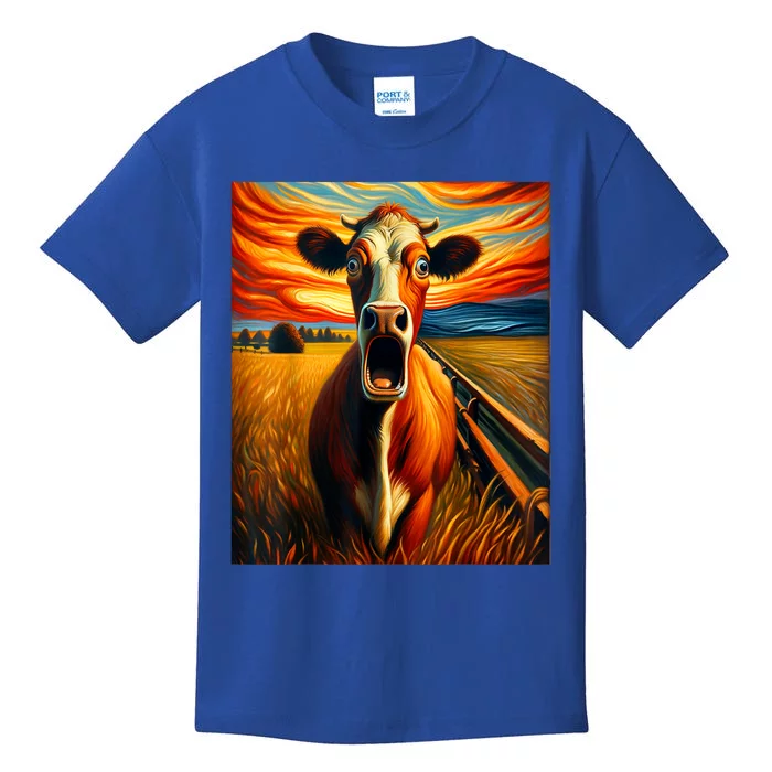 Expressionist Scream For Cow Lovers | Artistic Cow Kids T-Shirt