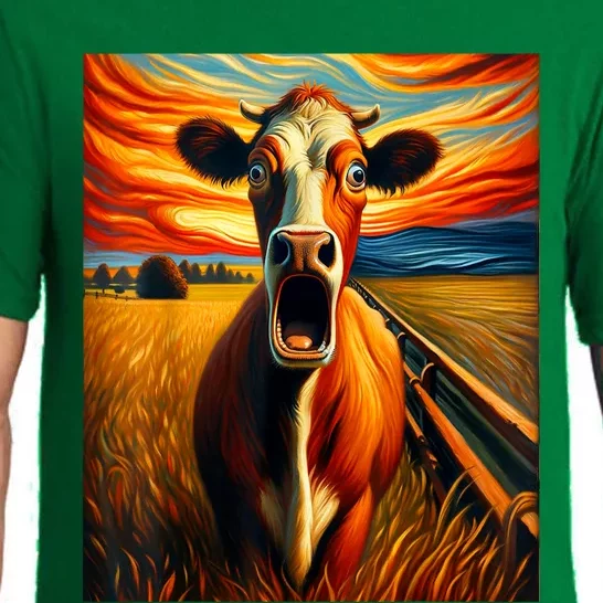 Expressionist Scream For Cow Lovers | Artistic Cow Pajama Set