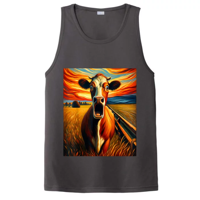 Expressionist Scream For Cow Lovers | Artistic Cow Performance Tank